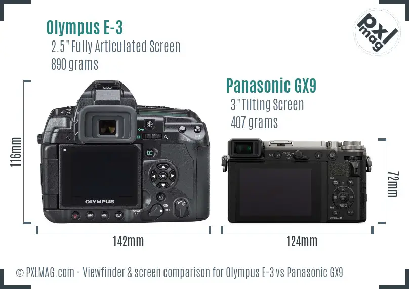 Olympus E-3 vs Panasonic GX9 Screen and Viewfinder comparison
