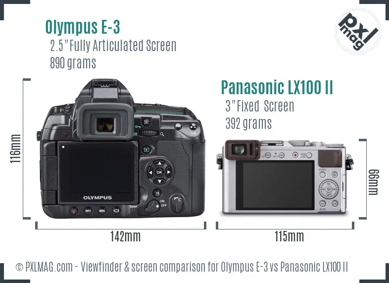 Olympus E-3 vs Panasonic LX100 II Screen and Viewfinder comparison