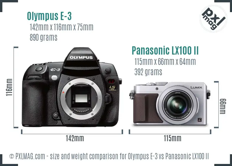 Olympus E-3 vs Panasonic LX100 II size comparison