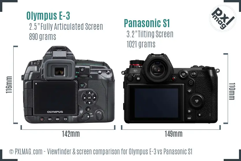 Olympus E-3 vs Panasonic S1 Screen and Viewfinder comparison