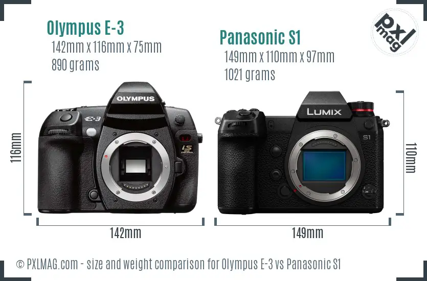 Olympus E-3 vs Panasonic S1 size comparison