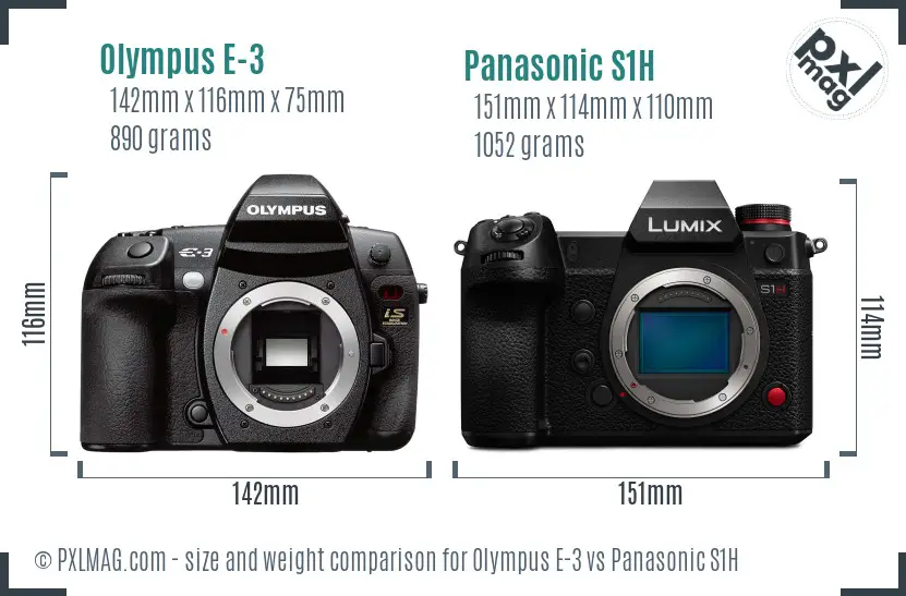 Olympus E-3 vs Panasonic S1H size comparison