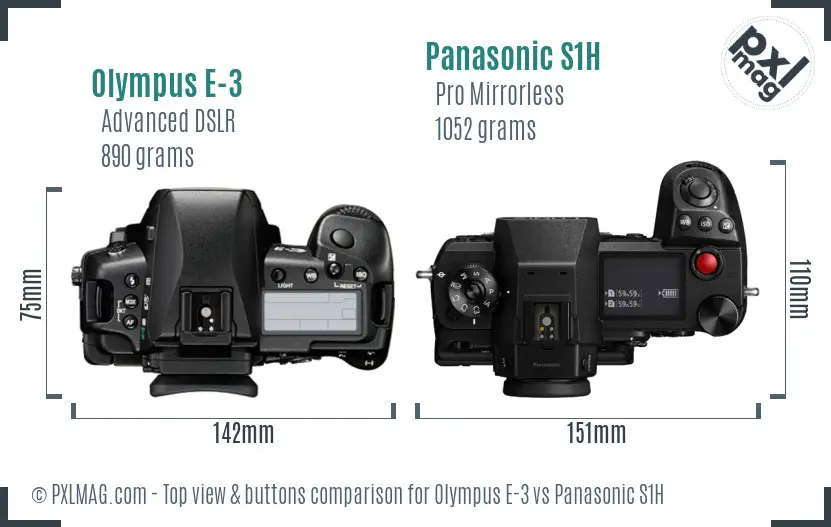 Olympus E-3 vs Panasonic S1H top view buttons comparison