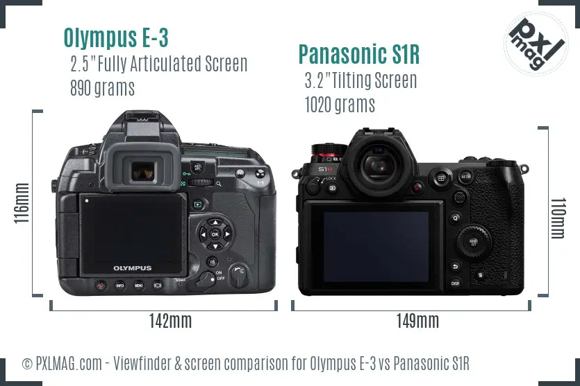 Olympus E-3 vs Panasonic S1R Screen and Viewfinder comparison