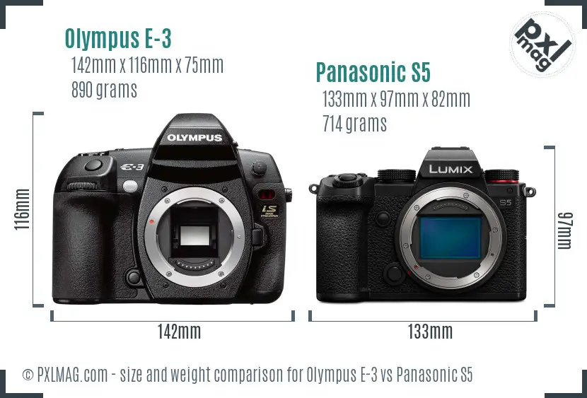 Olympus E-3 vs Panasonic S5 size comparison