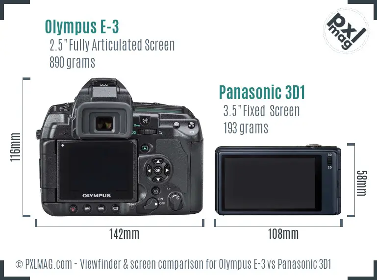 Olympus E-3 vs Panasonic 3D1 Screen and Viewfinder comparison