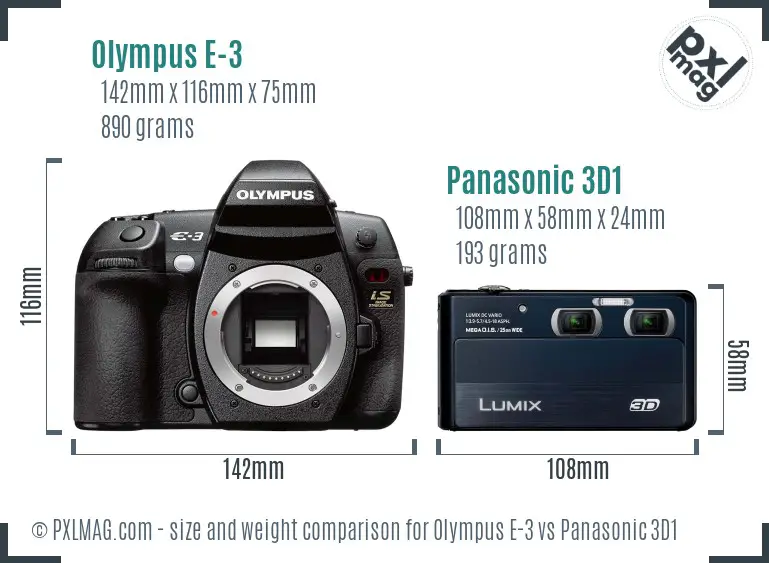 Olympus E-3 vs Panasonic 3D1 size comparison