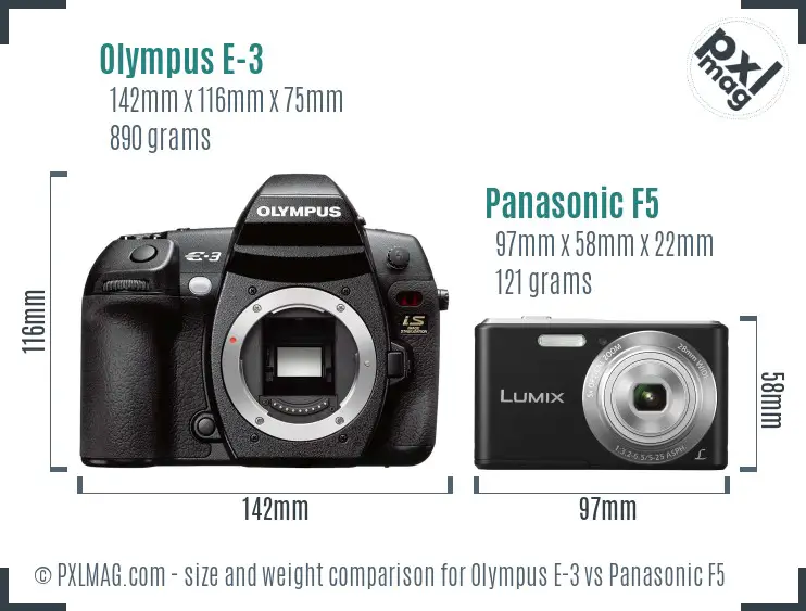 Olympus E-3 vs Panasonic F5 size comparison