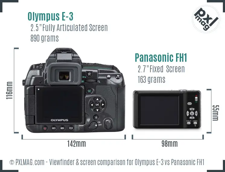 Olympus E-3 vs Panasonic FH1 Screen and Viewfinder comparison
