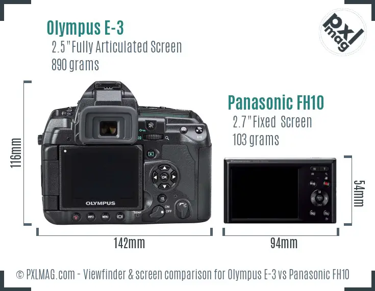 Olympus E-3 vs Panasonic FH10 Screen and Viewfinder comparison
