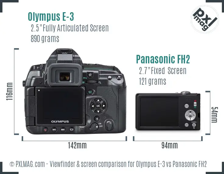 Olympus E-3 vs Panasonic FH2 Screen and Viewfinder comparison
