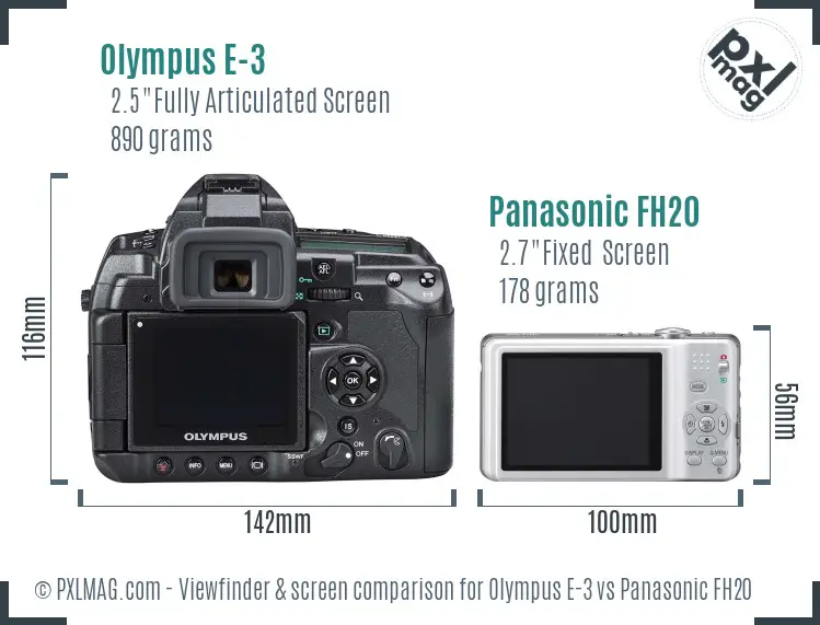 Olympus E-3 vs Panasonic FH20 Screen and Viewfinder comparison