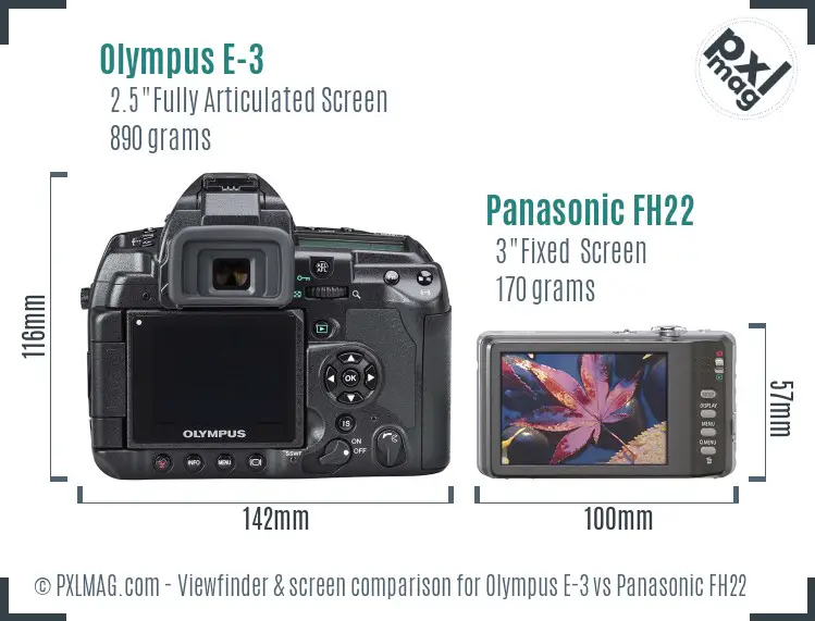 Olympus E-3 vs Panasonic FH22 Screen and Viewfinder comparison