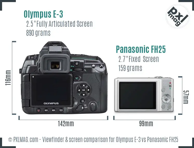 Olympus E-3 vs Panasonic FH25 Screen and Viewfinder comparison