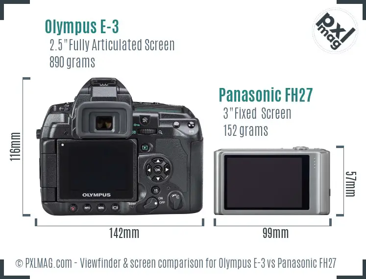Olympus E-3 vs Panasonic FH27 Screen and Viewfinder comparison