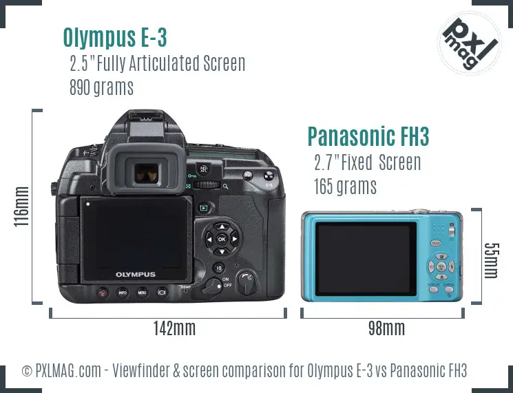 Olympus E-3 vs Panasonic FH3 Screen and Viewfinder comparison