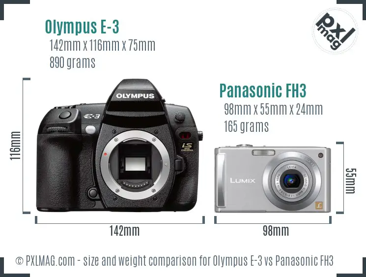 Olympus E-3 vs Panasonic FH3 size comparison