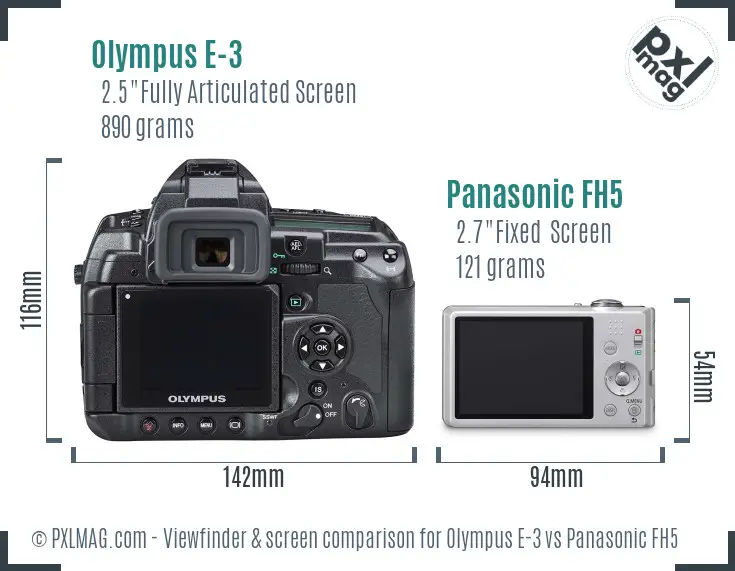 Olympus E-3 vs Panasonic FH5 Screen and Viewfinder comparison