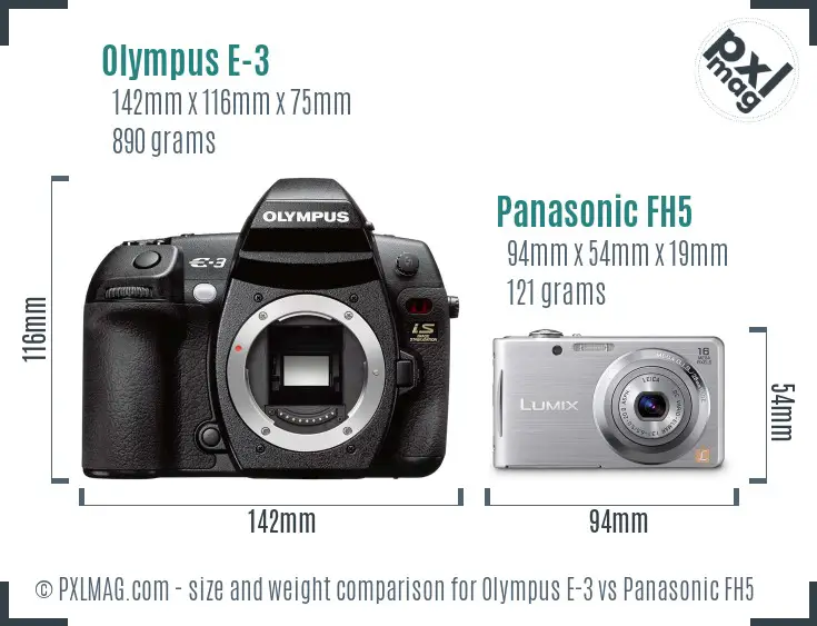 Olympus E-3 vs Panasonic FH5 size comparison