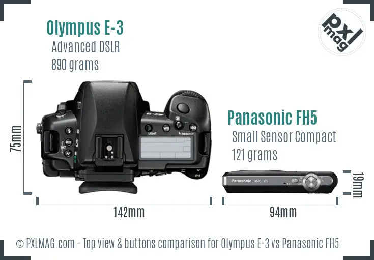 Olympus E-3 vs Panasonic FH5 top view buttons comparison