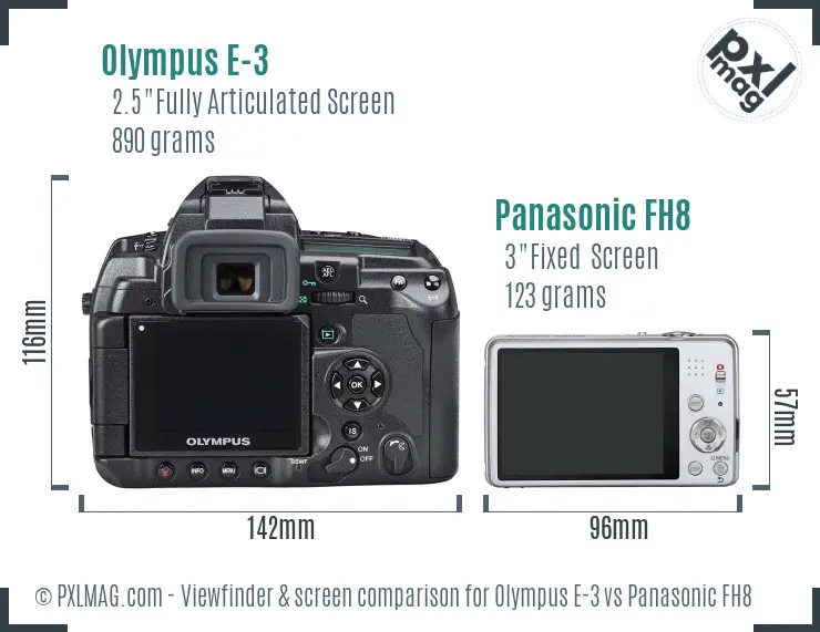 Olympus E-3 vs Panasonic FH8 Screen and Viewfinder comparison
