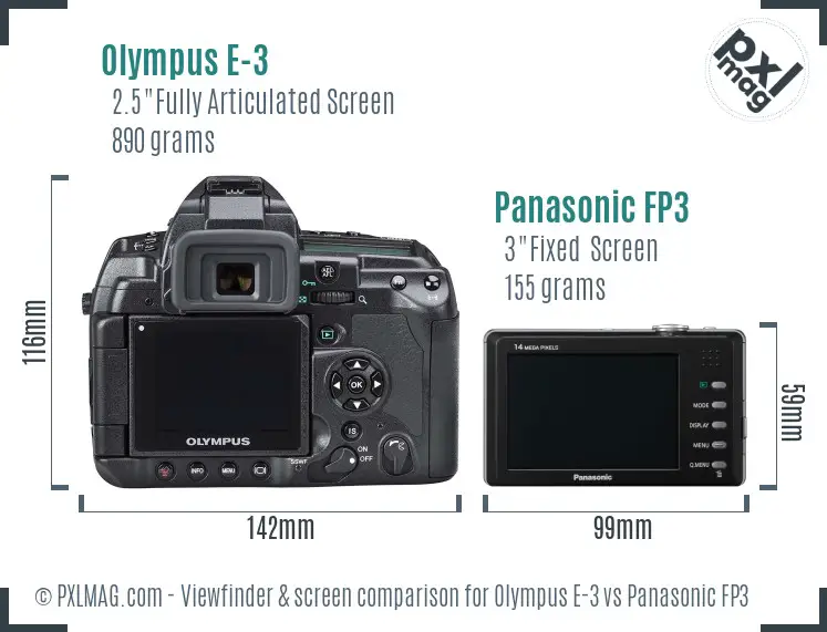 Olympus E-3 vs Panasonic FP3 Screen and Viewfinder comparison