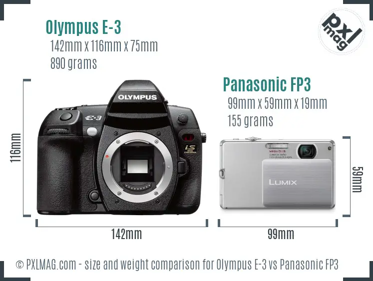 Olympus E-3 vs Panasonic FP3 size comparison