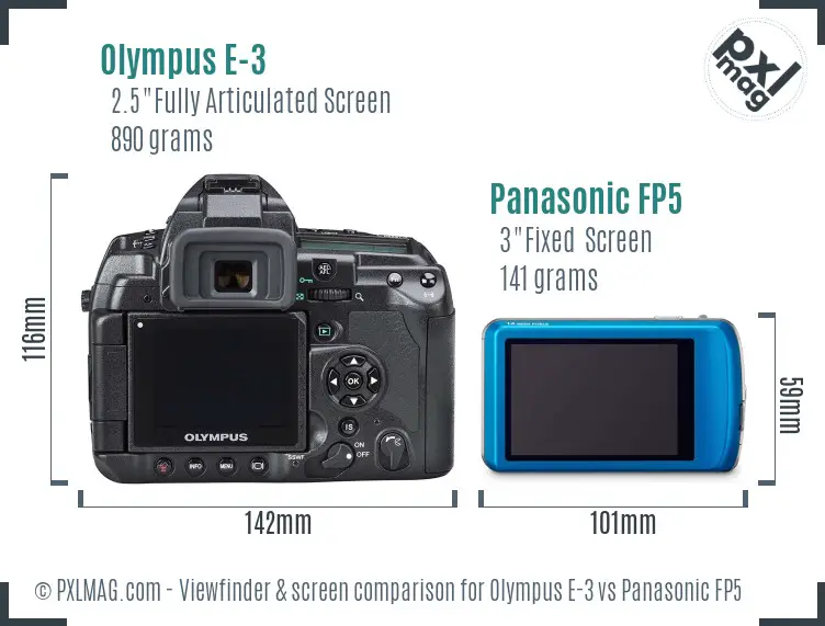 Olympus E-3 vs Panasonic FP5 Screen and Viewfinder comparison