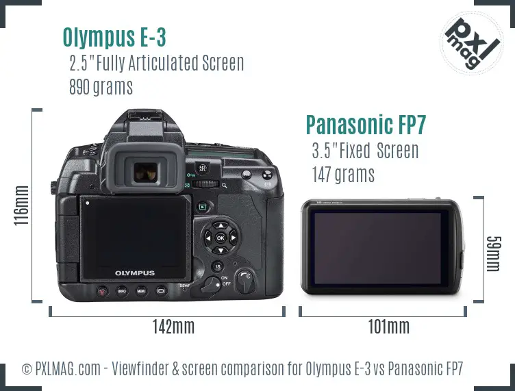 Olympus E-3 vs Panasonic FP7 Screen and Viewfinder comparison