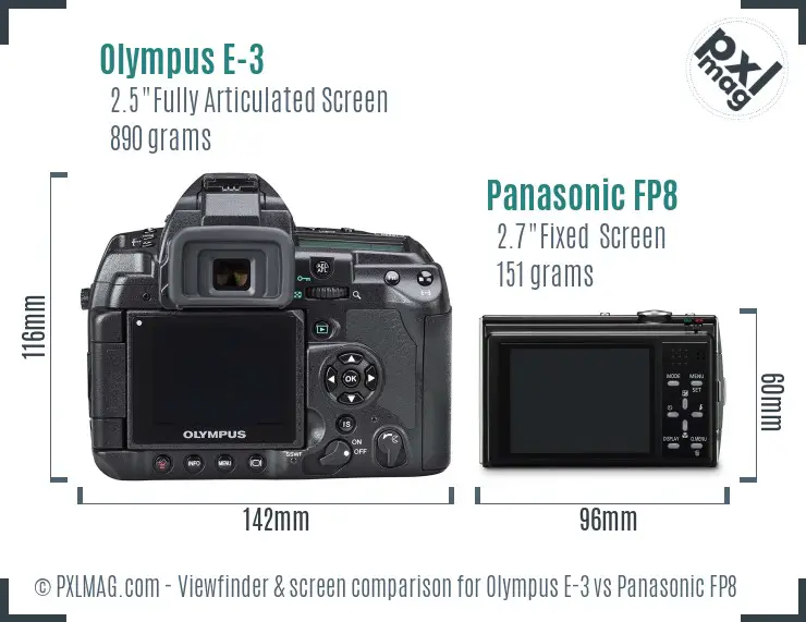 Olympus E-3 vs Panasonic FP8 Screen and Viewfinder comparison
