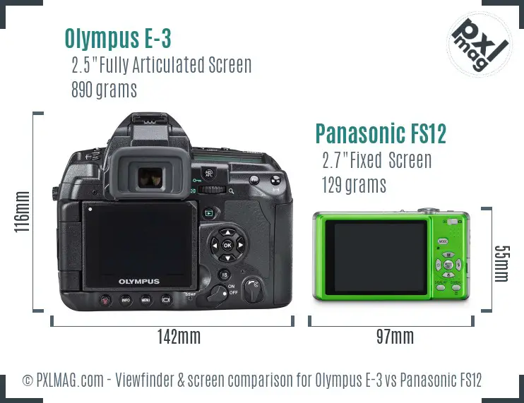 Olympus E-3 vs Panasonic FS12 Screen and Viewfinder comparison