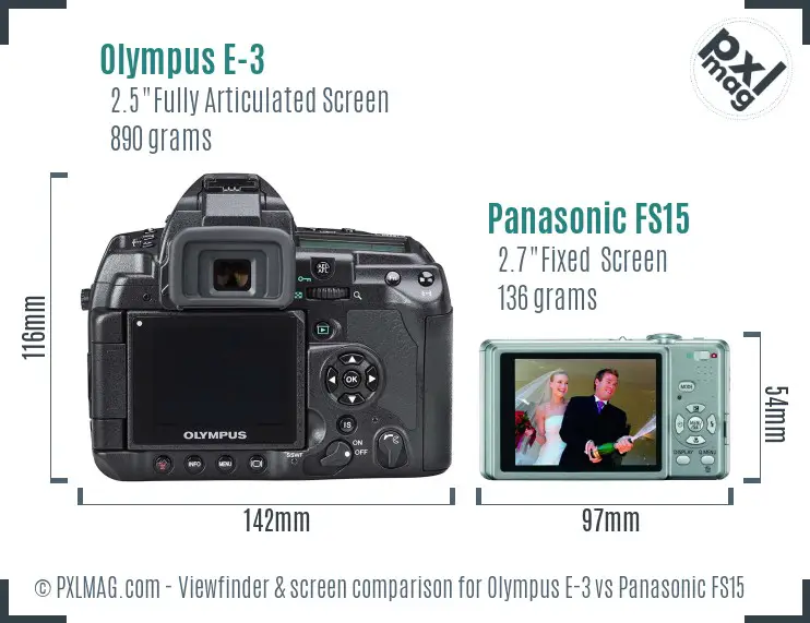 Olympus E-3 vs Panasonic FS15 Screen and Viewfinder comparison