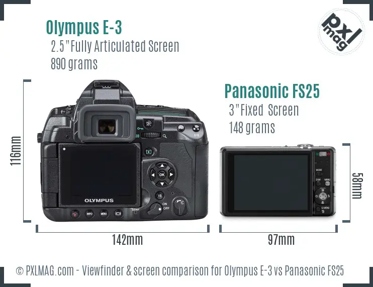 Olympus E-3 vs Panasonic FS25 Screen and Viewfinder comparison