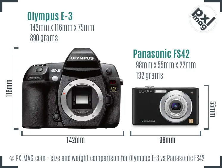 Olympus E-3 vs Panasonic FS42 size comparison
