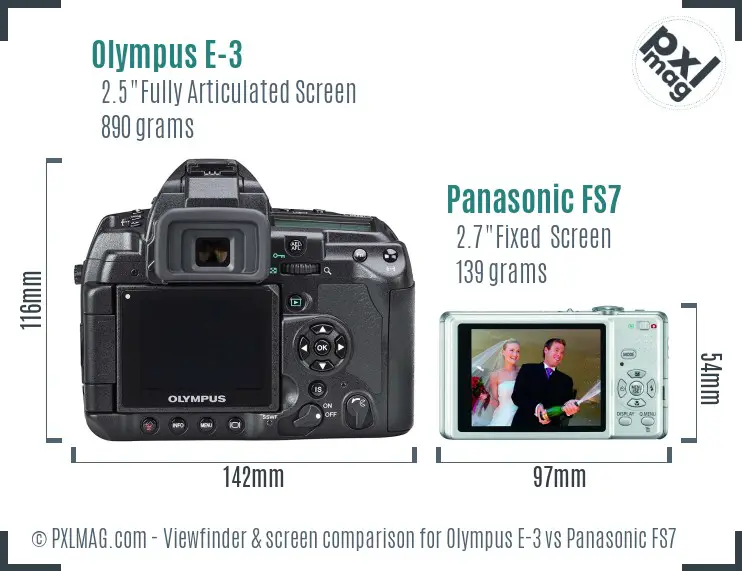 Olympus E-3 vs Panasonic FS7 Screen and Viewfinder comparison