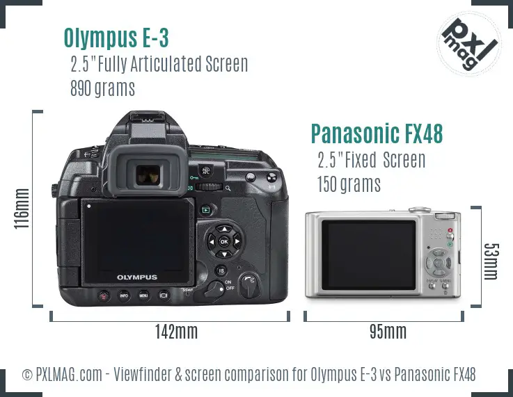 Olympus E-3 vs Panasonic FX48 Screen and Viewfinder comparison