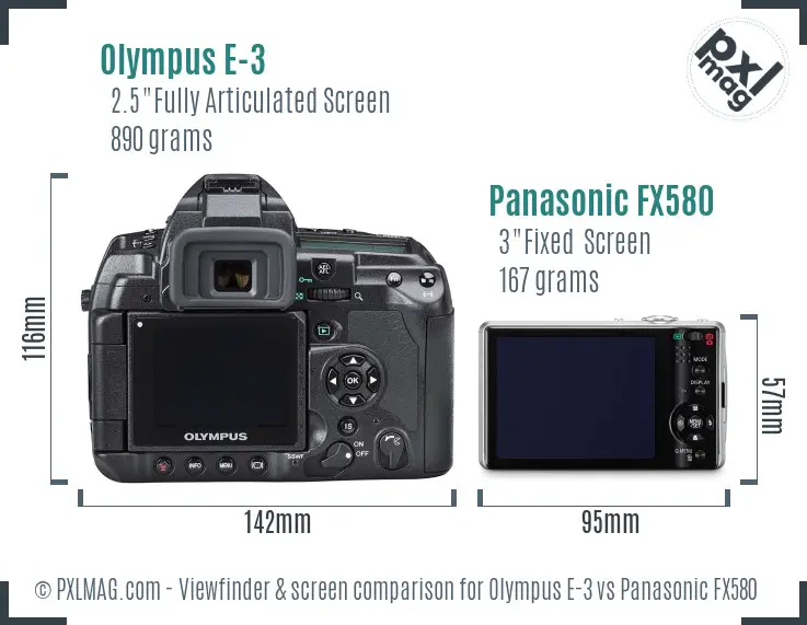 Olympus E-3 vs Panasonic FX580 Screen and Viewfinder comparison