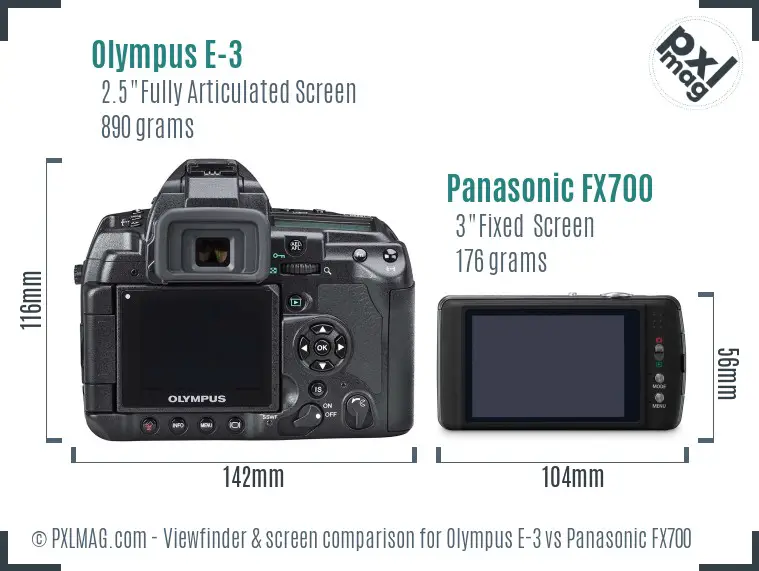 Olympus E-3 vs Panasonic FX700 Screen and Viewfinder comparison