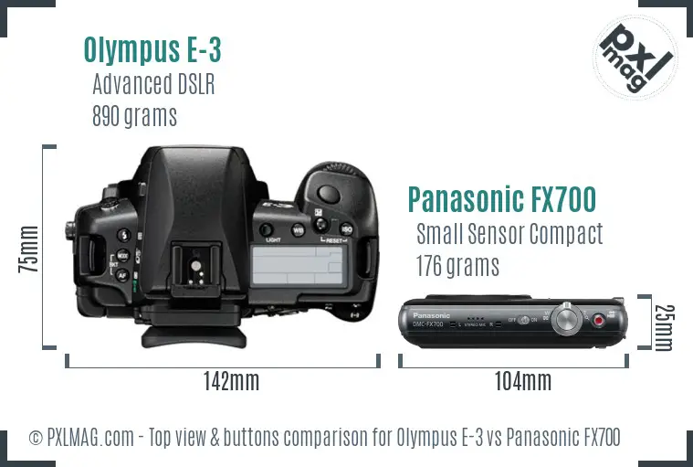 Olympus E-3 vs Panasonic FX700 top view buttons comparison