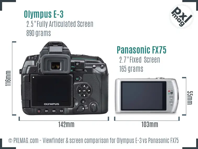 Olympus E-3 vs Panasonic FX75 Screen and Viewfinder comparison