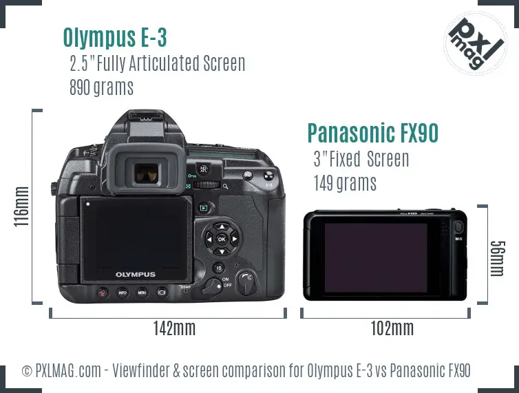 Olympus E-3 vs Panasonic FX90 Screen and Viewfinder comparison