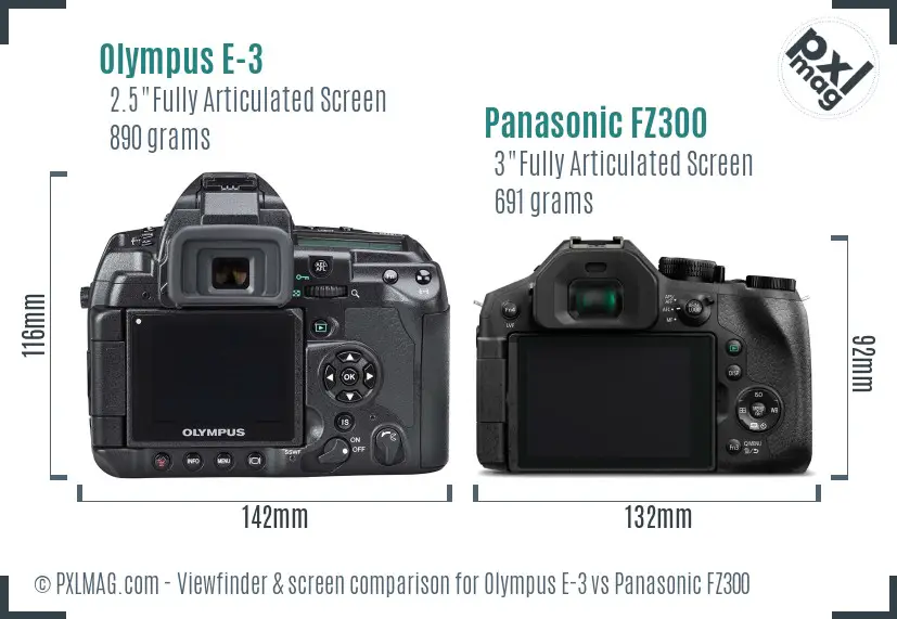 Olympus E-3 vs Panasonic FZ300 Screen and Viewfinder comparison
