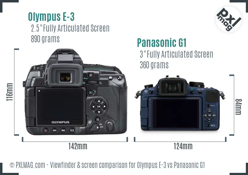 Olympus E-3 vs Panasonic G1 Screen and Viewfinder comparison