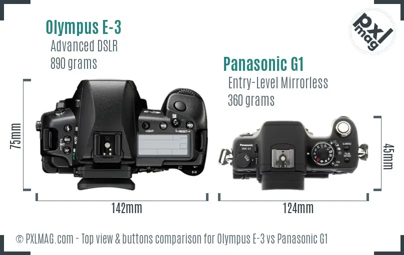 Olympus E-3 vs Panasonic G1 top view buttons comparison
