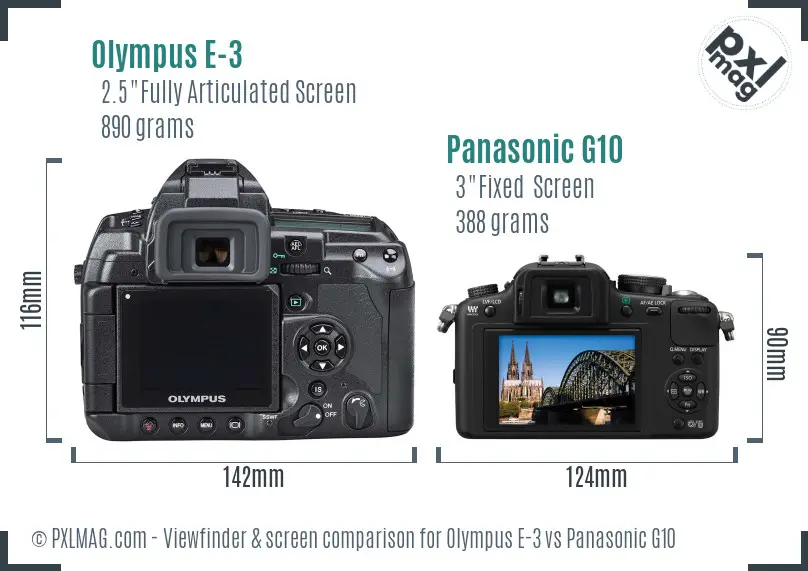 Olympus E-3 vs Panasonic G10 Screen and Viewfinder comparison