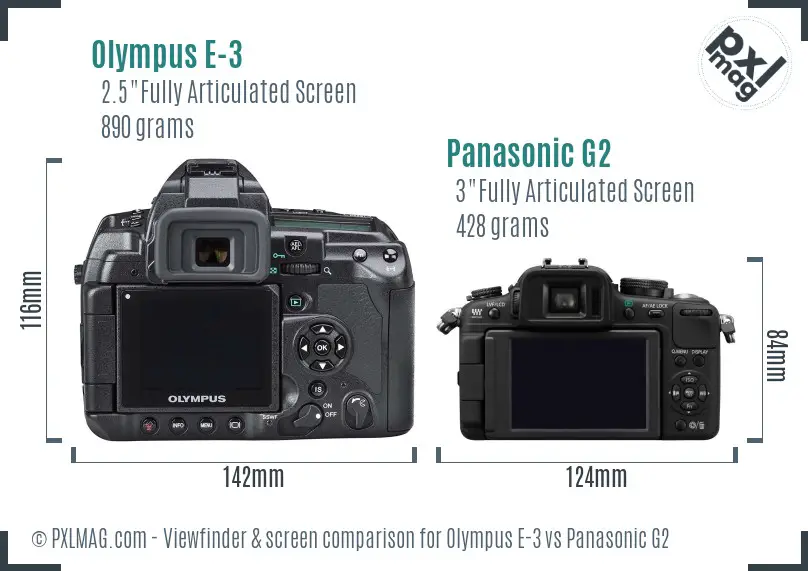 Olympus E-3 vs Panasonic G2 Screen and Viewfinder comparison