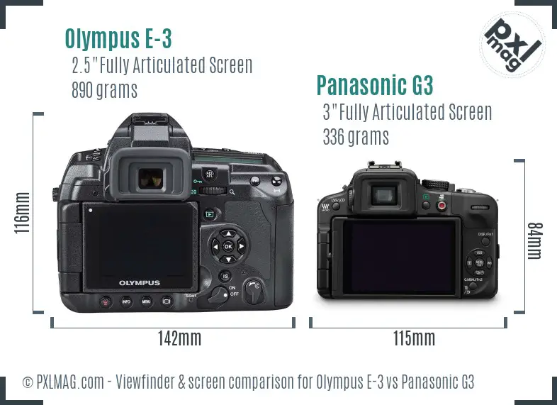 Olympus E-3 vs Panasonic G3 Screen and Viewfinder comparison