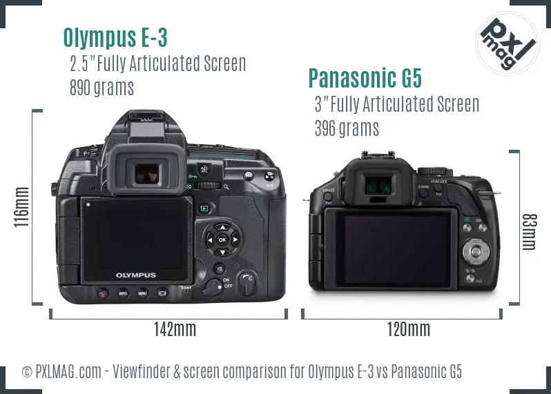 Olympus E-3 vs Panasonic G5 Screen and Viewfinder comparison