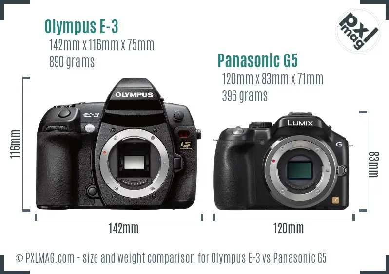 Olympus E-3 vs Panasonic G5 size comparison