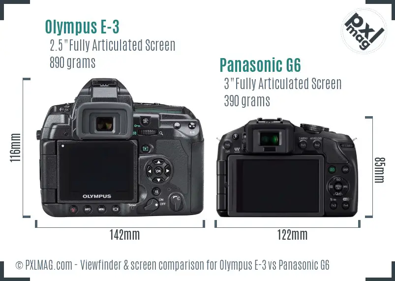 Olympus E-3 vs Panasonic G6 Screen and Viewfinder comparison